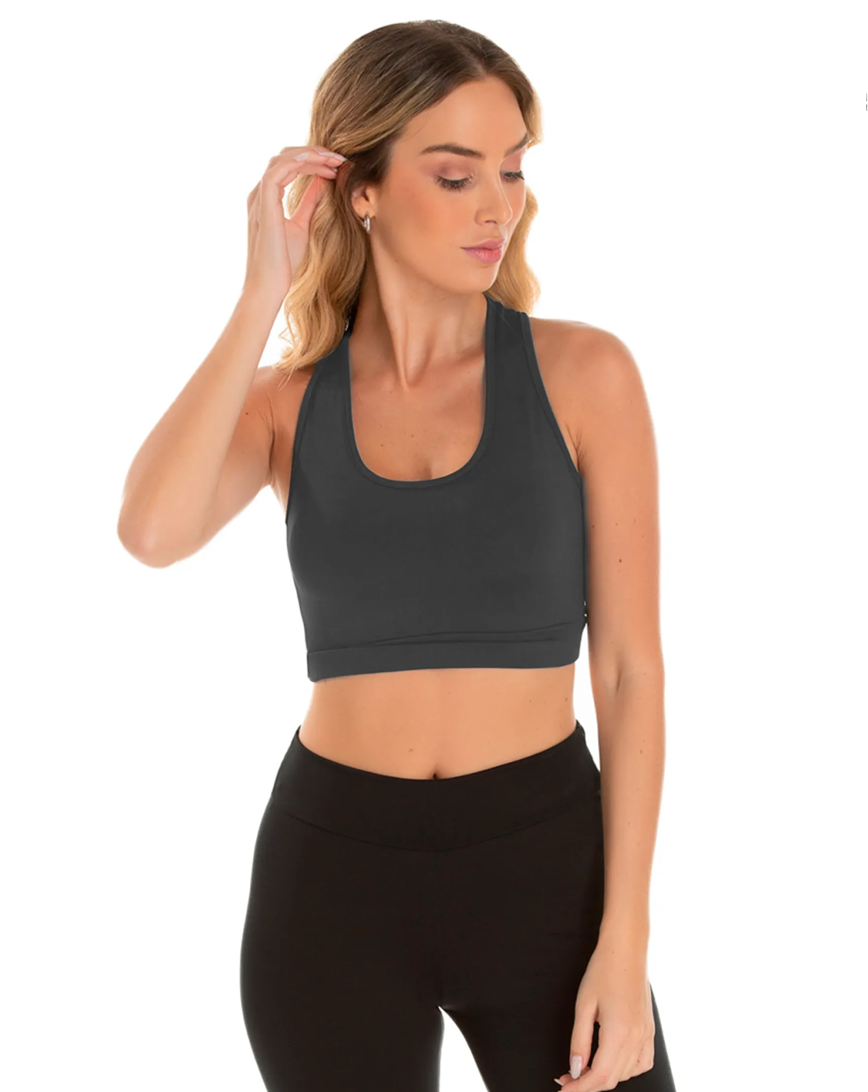 Kit 3 Tops Nadador Fitness Feminino Cinza Chumbo