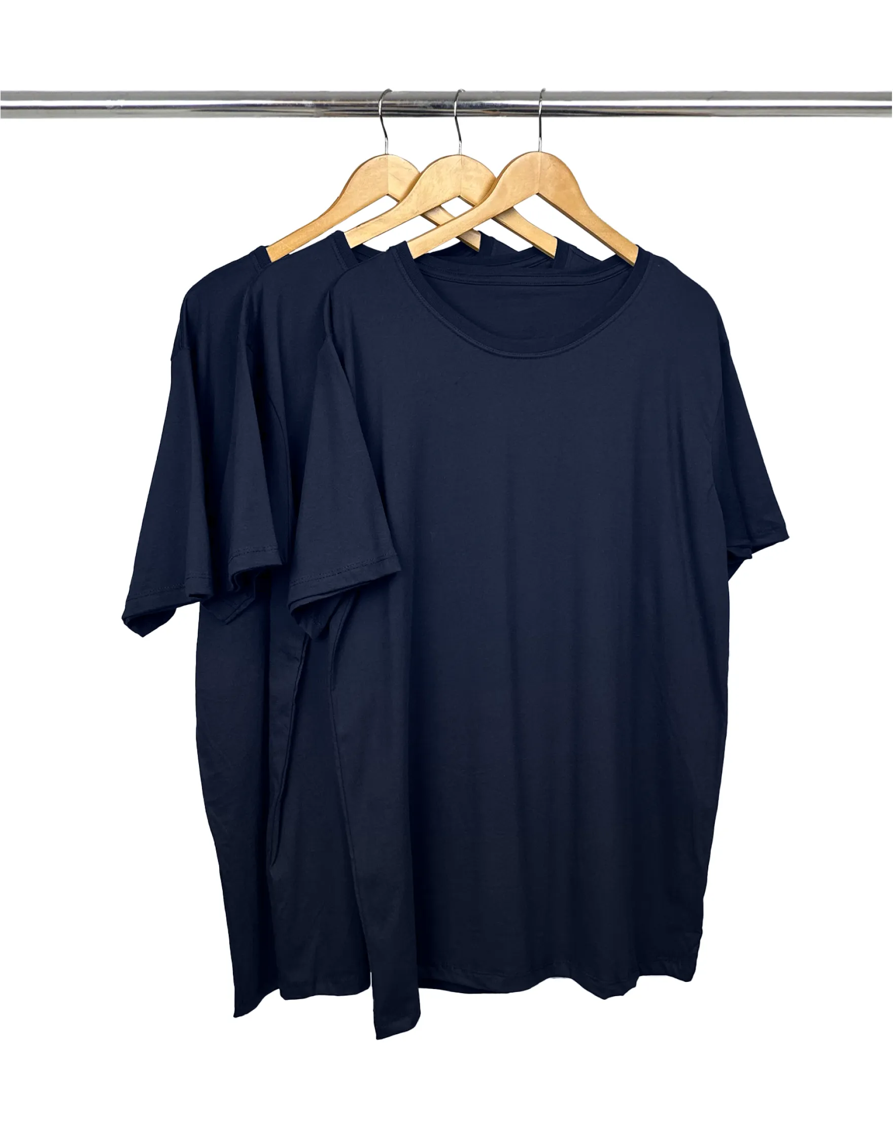 Kit 3 Camisetas Masculinas Plus Size De Algodão Azul Marinho