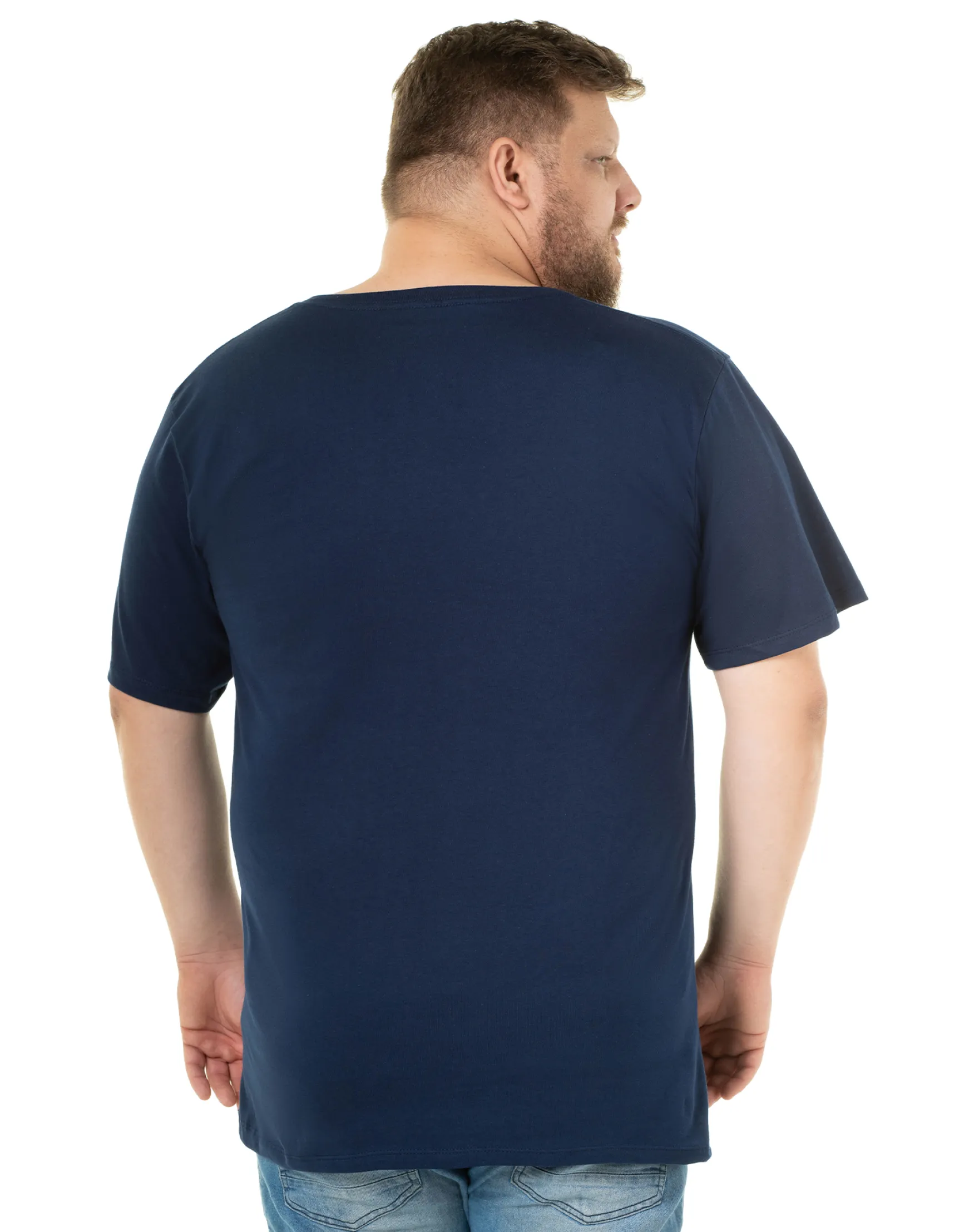 Camiseta Plus Size Masculina de Algodão Azul Marinho