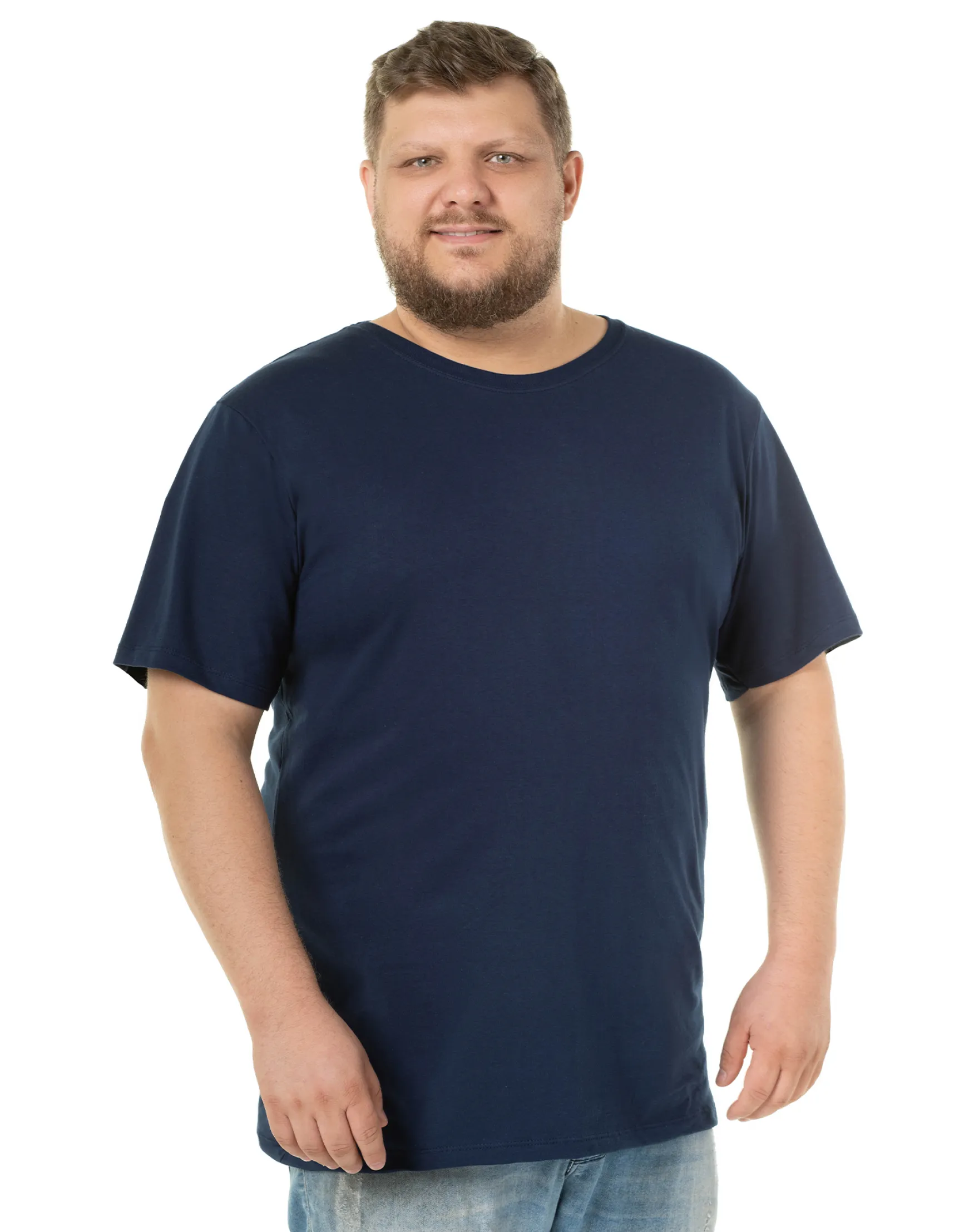 Camiseta Plus Size Masculina de Algodão Azul Marinho