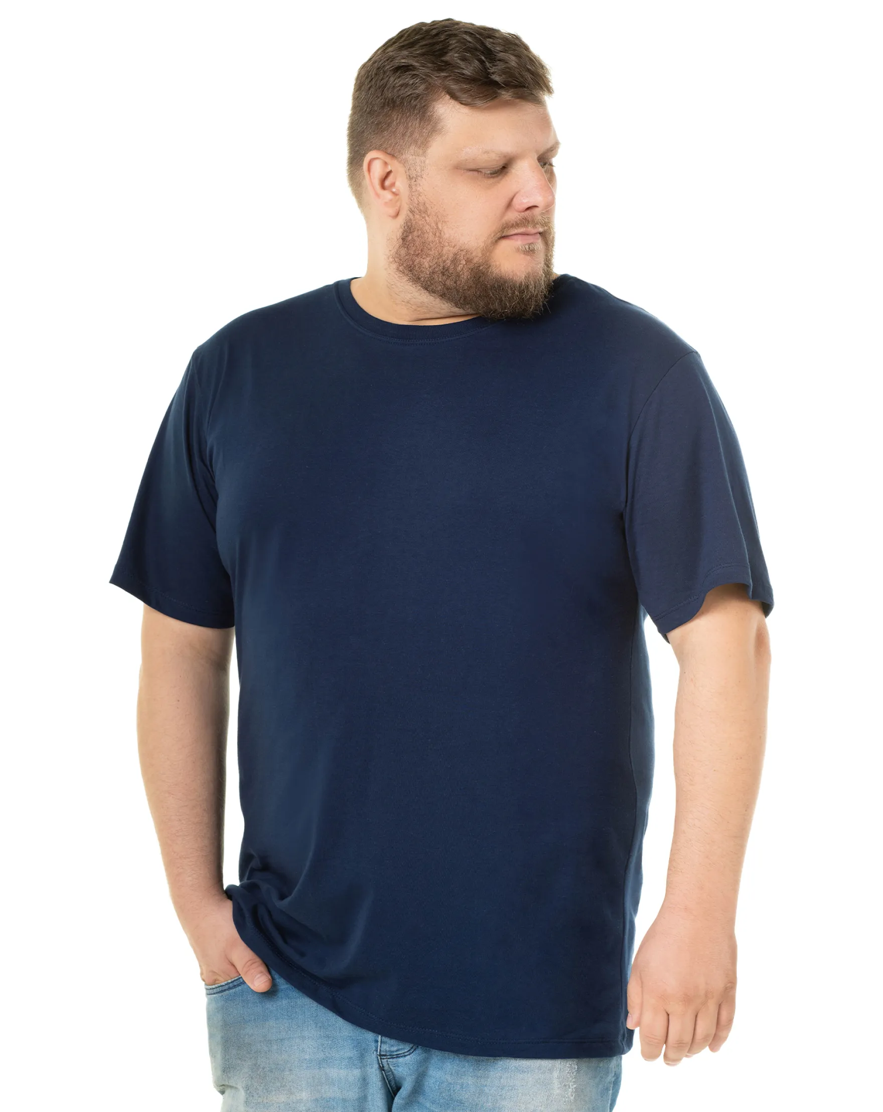 Camiseta Plus Size Masculina de Algodão Azul Marinho