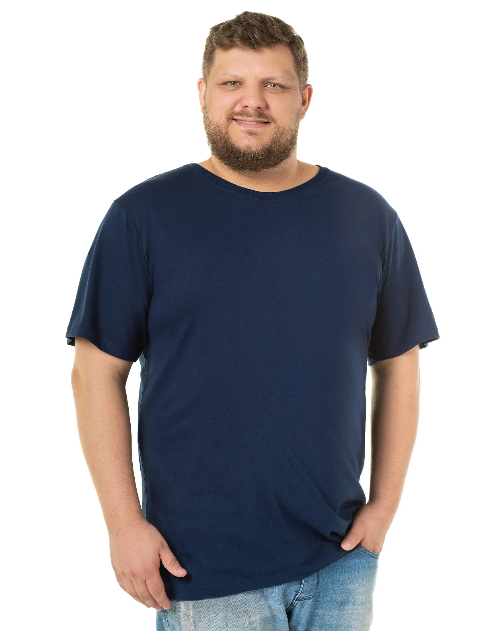 Camiseta Plus Size Masculina de Algodão Azul Marinho