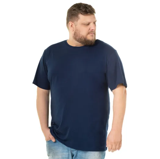 Kit 3 Camisetas Masculinas Plus Size De Algodão Azul Marinho