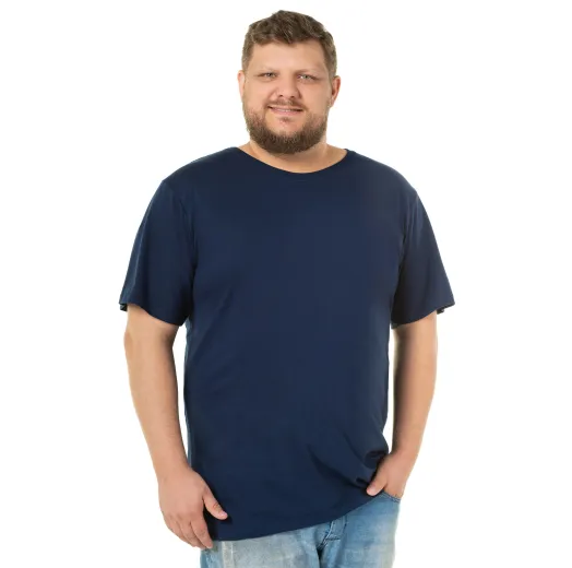 Camiseta Plus Size Masculina de Algodão Azul Marinho