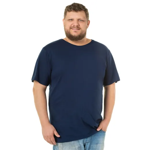 Kit 3 Camisetas Masculinas Plus Size De Algodão Azul Marinho