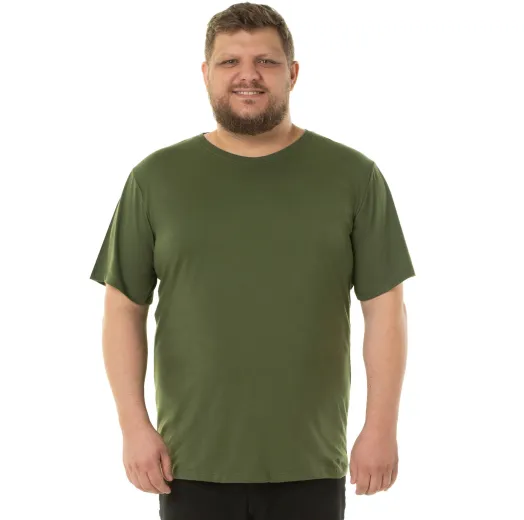 Camiseta Plus Size Masculina de Algodão Verde Militar 