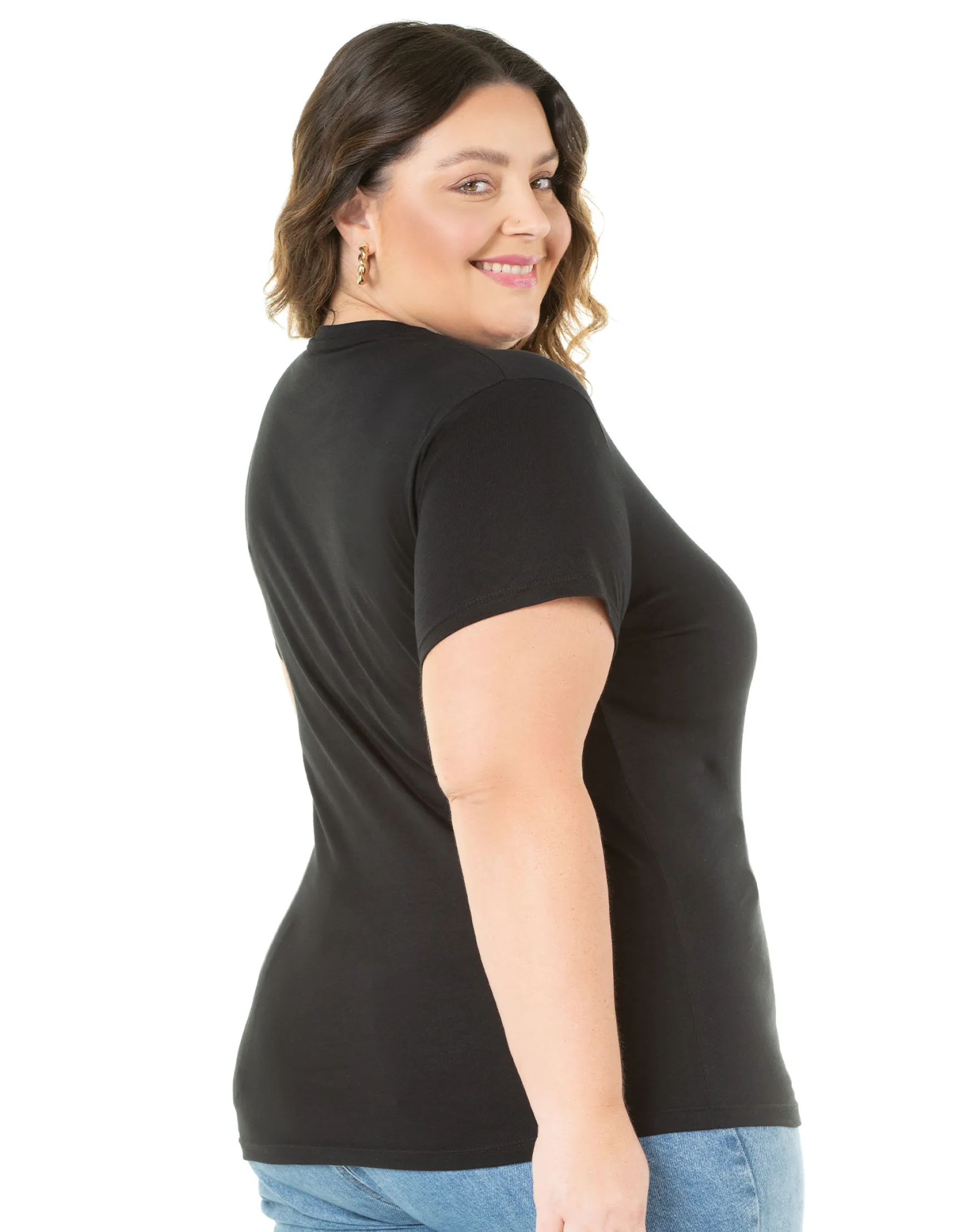 Camiseta Feminina Plus Size de Algodão Preta