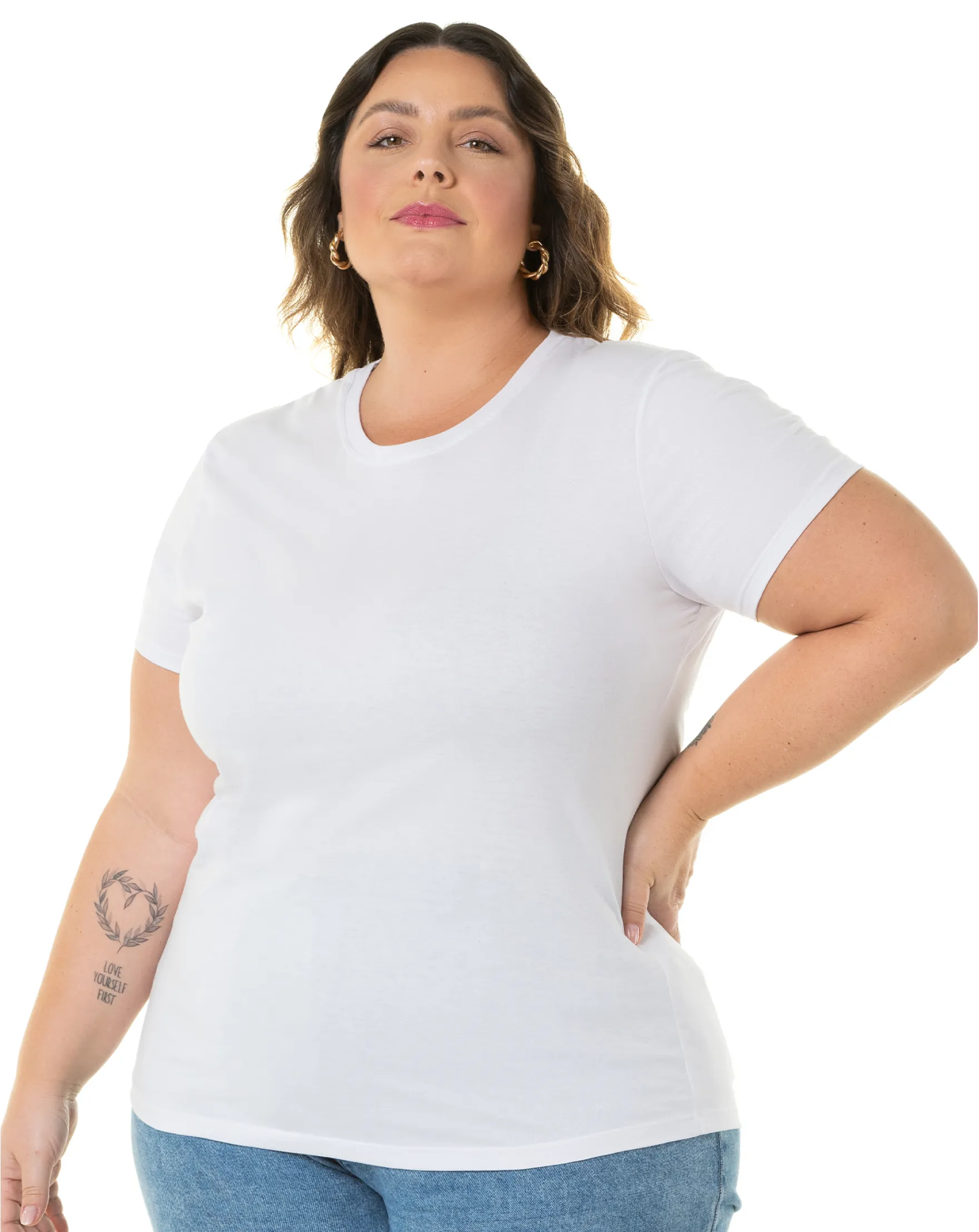 Kit 3 Camisetas Femininas Plus Size De Algodão Brancas