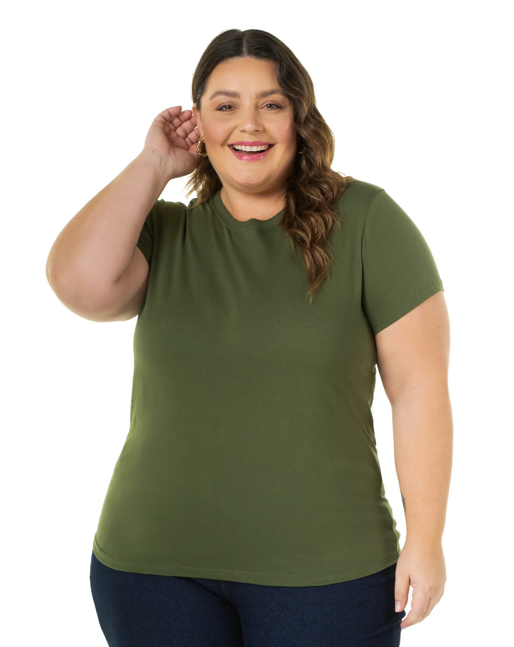 Kit 3 Camisetas Femininas Plus Size De Algodão Verde Militar