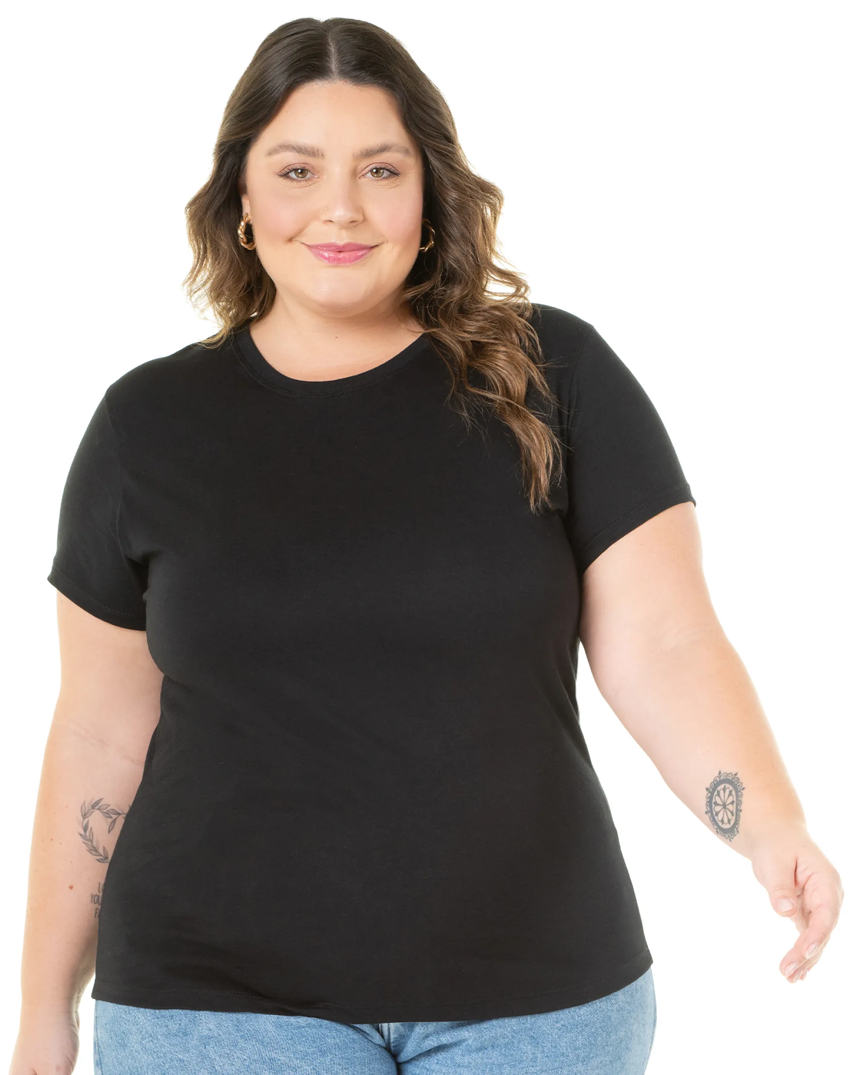 Camiseta Feminina Plus Size de Algodão Preta