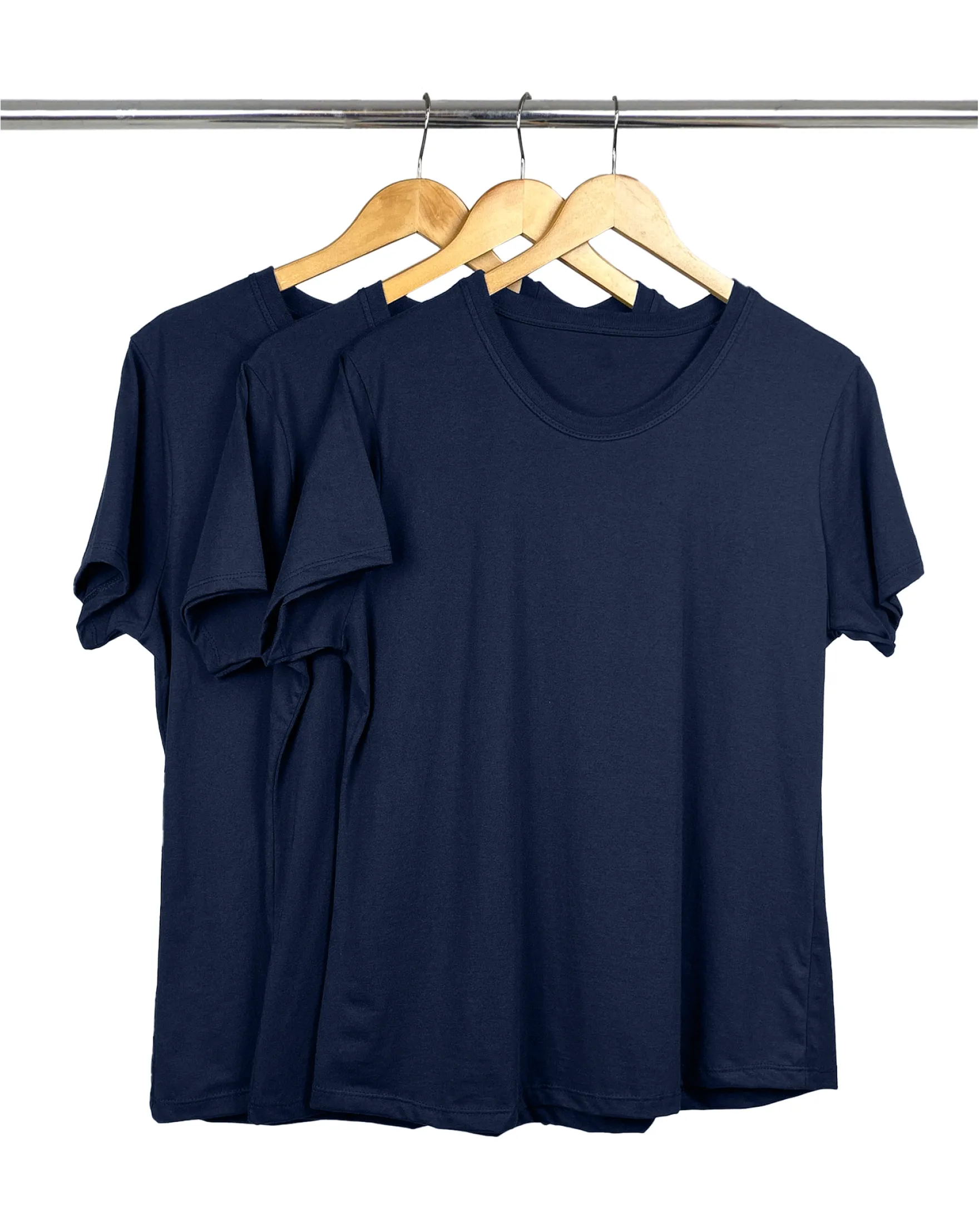 Kit 3 Camisetas Femininas Plus Size De Algodão Azul Marinho