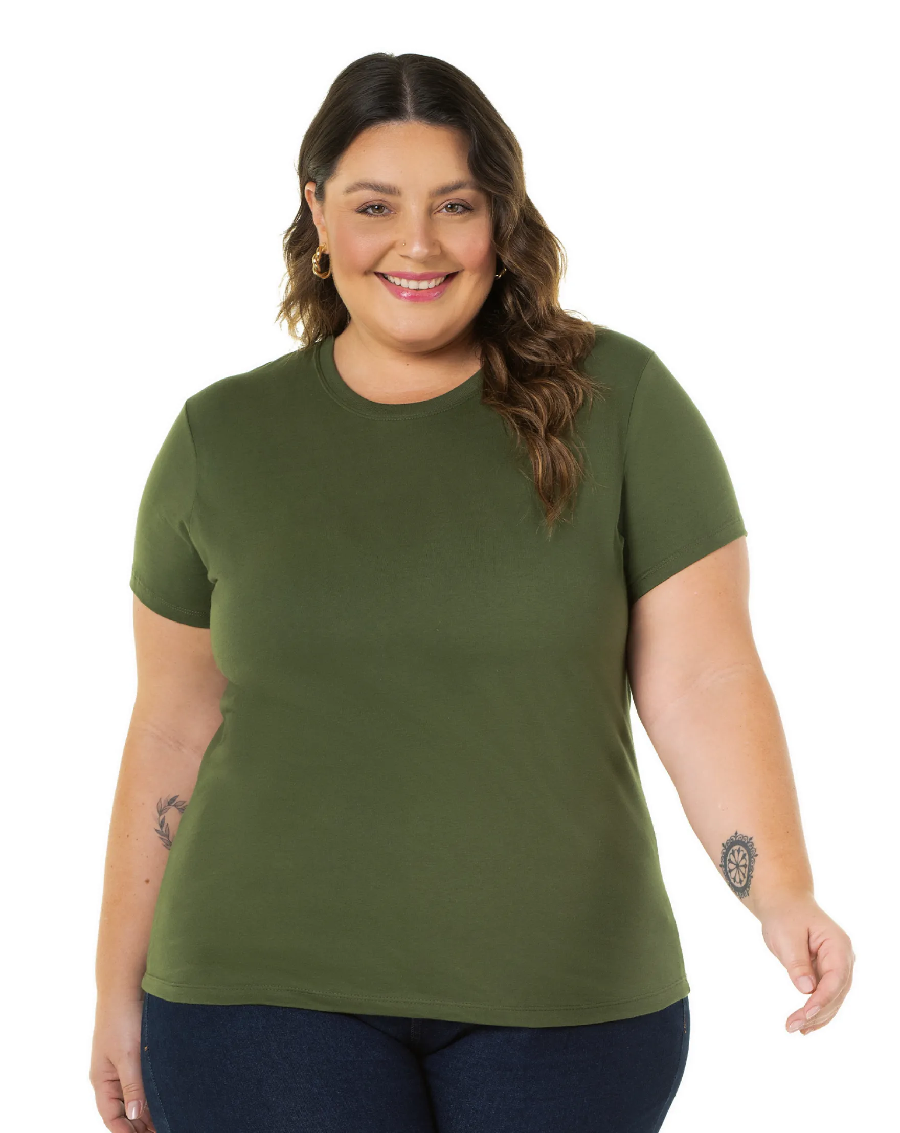 Kit 3 Camisetas Femininas Plus Size De Algodão Verde Militar