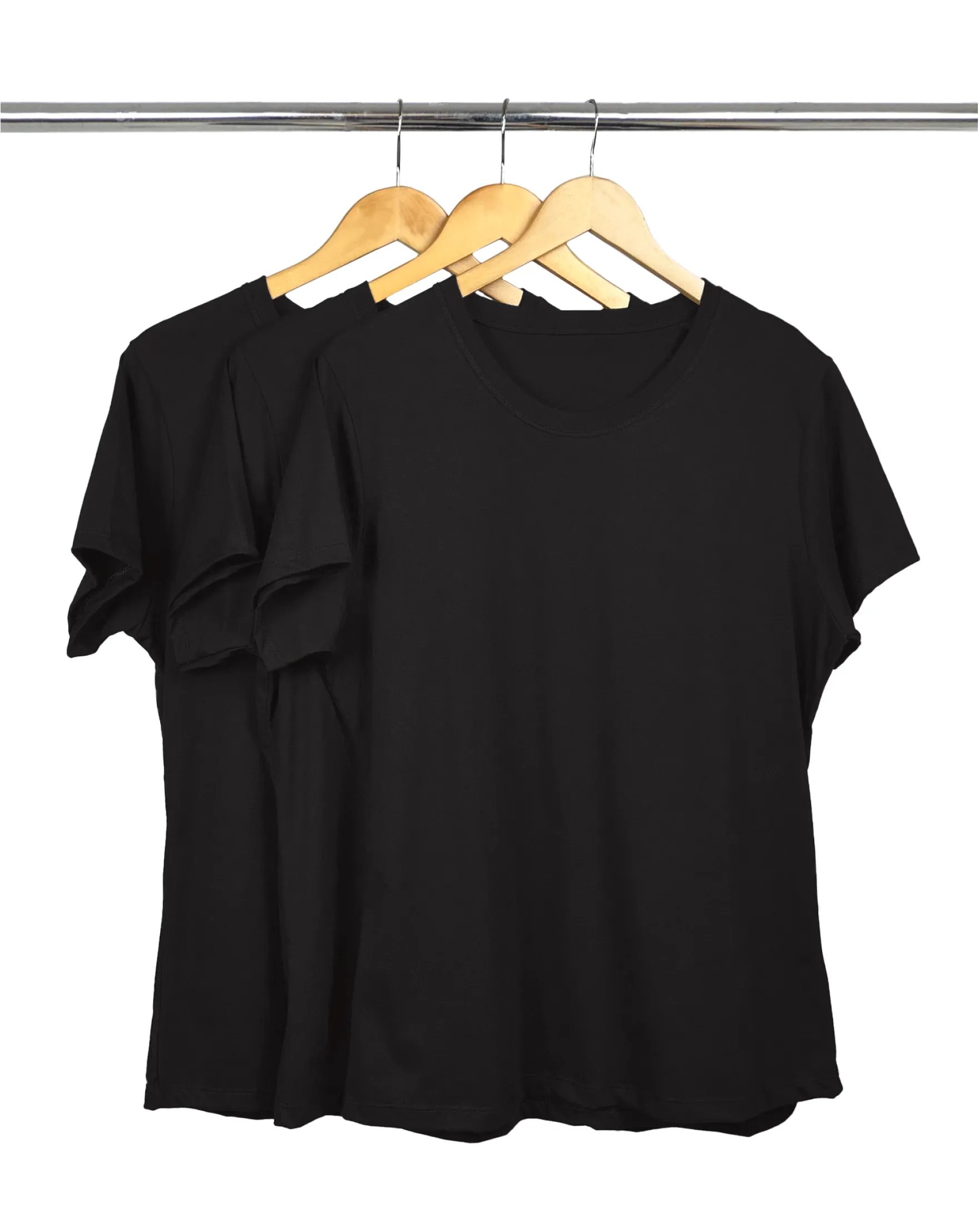 Kit 3 Camisetas Femininas Plus Size De Algodão Pretas
