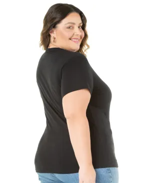Camiseta Feminina Plus Size de Algodão Preta