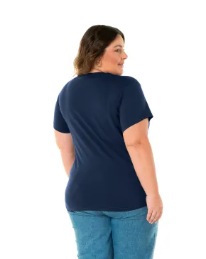 Kit 3 Camisetas Femininas Plus Size De Algodão Azul Marinho 