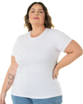 Kit 3 Camisetas Femininas Plus Size De Algodão Brancas