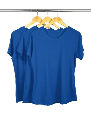  Kit 3 Camisetas Femininas Plus Size De Algodão Azul Royal