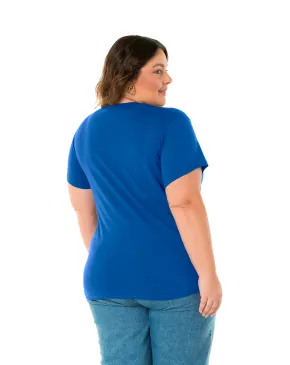 Camiseta Feminina Plus Size de Algodão Azul Royal