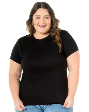 Camiseta Feminina Plus Size de Algodão Preta