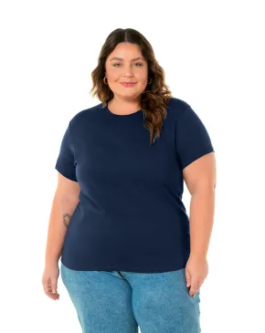 Kit 3 Camisetas Femininas Plus Size De Algodão Azul Marinho 