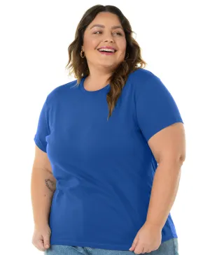 Camiseta Feminina Plus Size de Algodão Azul Royal