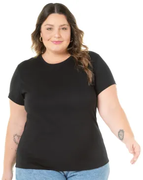 Camiseta Feminina Plus Size de Algodão Preta
