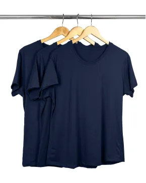 Kit 3 Camisetas Femininas Plus Size De Algodão Azul Marinho 