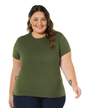 Camiseta Feminina Plus Size de Algodão Verde Militar