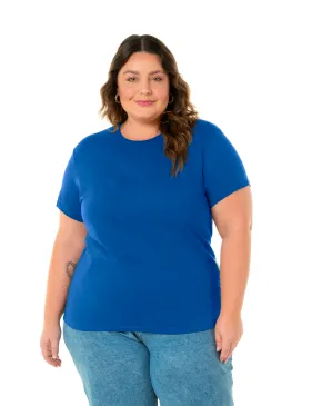 Camiseta Feminina Plus Size de Algodão Azul Royal