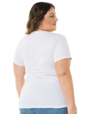 Camiseta Feminina Plus Size de Algodão Branca