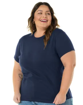 Camiseta Feminina Plus Size de Algodão Azul Marinho