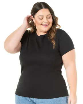 Camiseta Feminina Plus Size de Algodão Preta