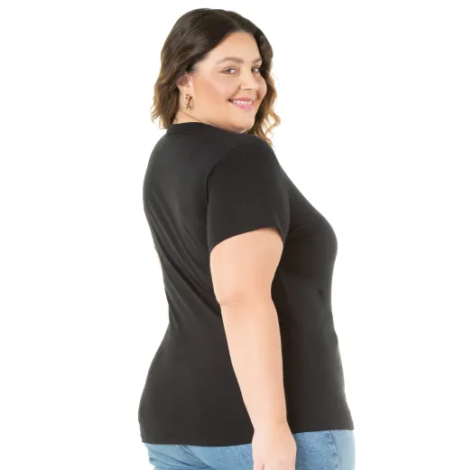 Camiseta Feminina Plus Size de Algodão Preta