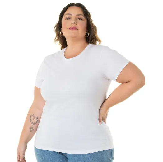 Kit 3 Camisetas Femininas Plus Size De Algodão Brancas