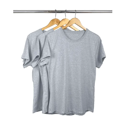 Kit 3 Camisetas Femininas Plus Size De Algodão Cinza Mescla