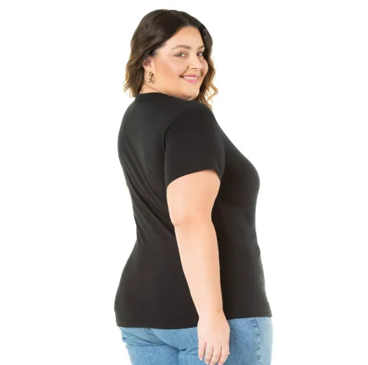 Kit 3 Camisetas Femininas Plus Size De Algodão Pretas