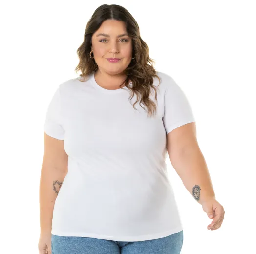 Kit 3 Camisetas Femininas Plus Size De Algodão Brancas