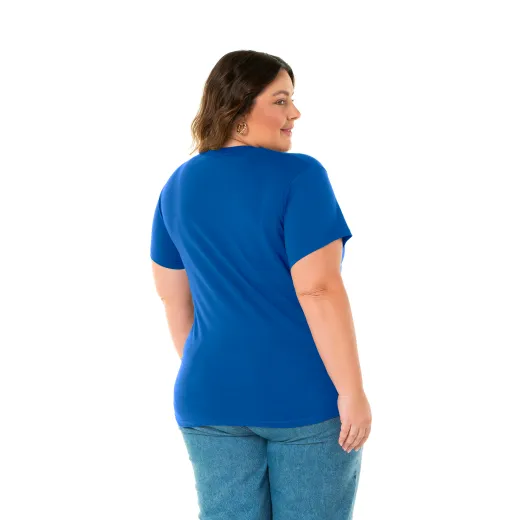 Camiseta Feminina Plus Size de Algodão Azul Royal