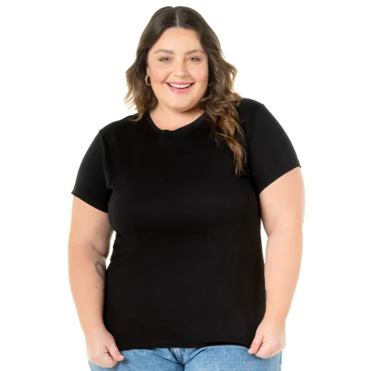 Camiseta Feminina Plus Size de Algodão Preta