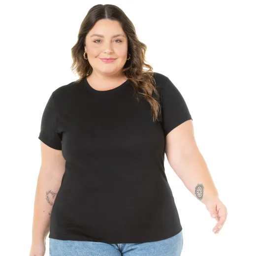 Camiseta Feminina Plus Size de Algodão Preta