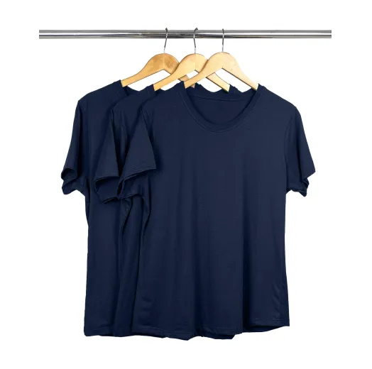 Kit 3 Camisetas Femininas Plus Size De Algodão Azul Marinho 