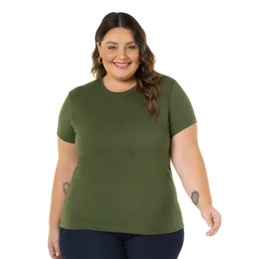 Kit 3 Camisetas Femininas Plus Size De Algodão Verde Militar