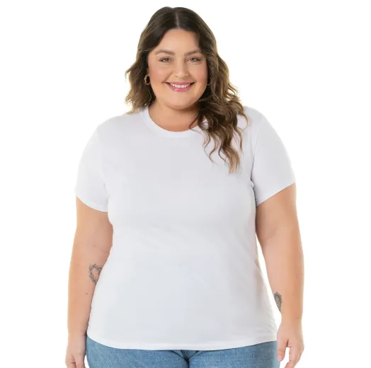 Kit 3 Camisetas Femininas Plus Size De Algodão Brancas