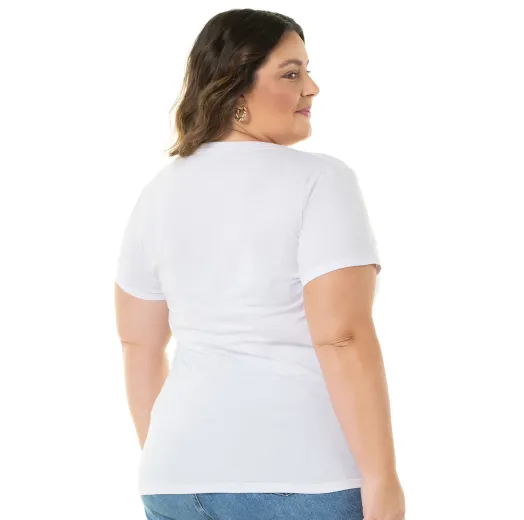 Camiseta Feminina Plus Size de Algodão Branca