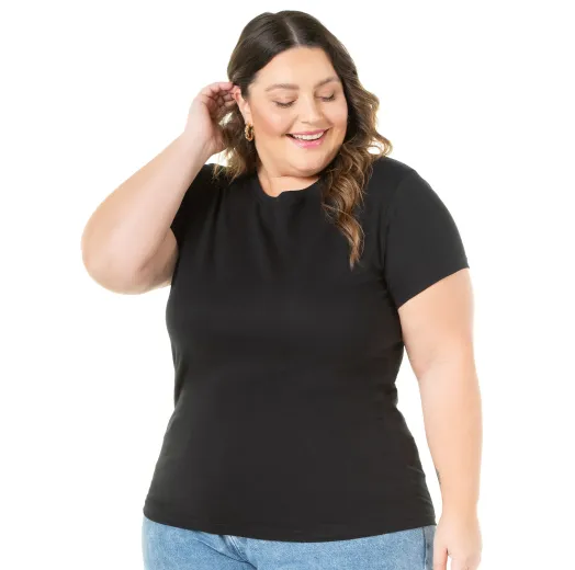 Camiseta Feminina Plus Size de Algodão Preta