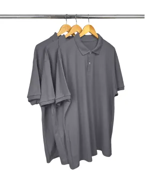 Kit 3 Camisas Polo Piquet Plus Size Masculina Cinza Chumbo 