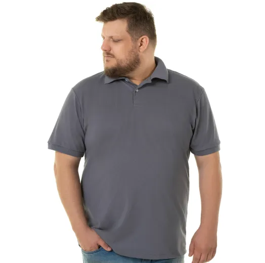 Kit 3 Camisas Polo Piquet Plus Size Masculina Cinza Chumbo 