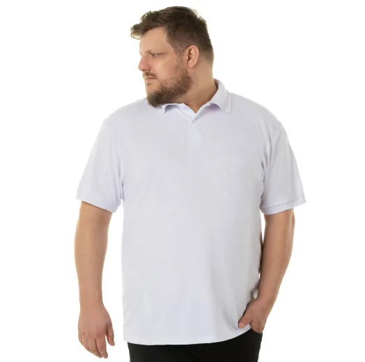 Camisa Polo Piquet Plus Size Masculina Branca