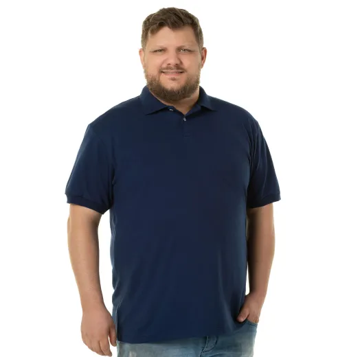 Kit 3 Camisas Polo Piquet Plus Size Masculina Azul Marinho