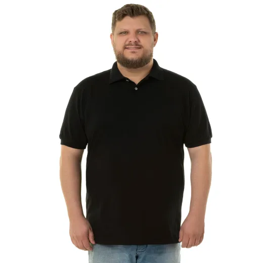 Kit 3 Camisas Polo Piquet Plus Size Masculina Pretas